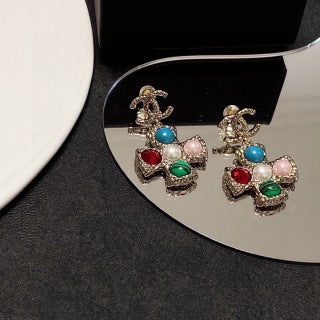 Chanel Jewel-Tone Cross Charm Drop Earrings