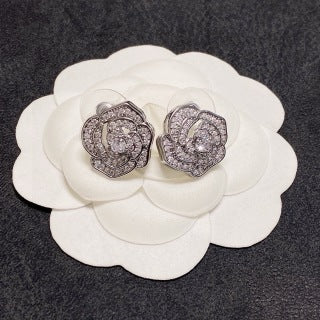 Chanel Floral Pavé Signature CC Stud Earrings