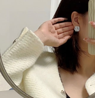 Chanel Floral Pavé Signature CC Stud Earrings