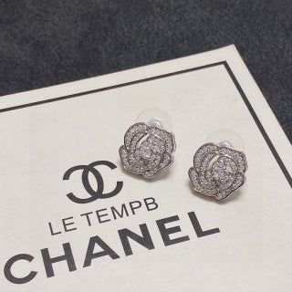 Chanel Floral Pavé Signature CC Stud Earrings