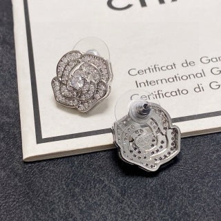 Chanel Floral Pavé Signature CC Stud Earrings