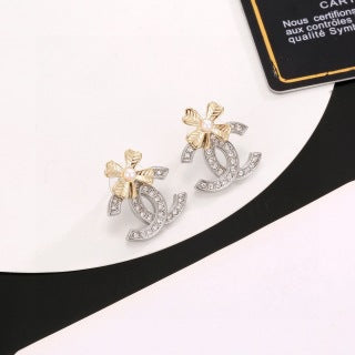 Chanel Bow Crystal Signature CC Stud Earrings