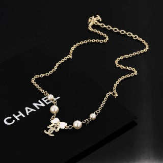 Chanel Pearl Bow Charm Necklace
