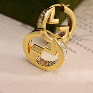 Gucci Interlocking G Crystal Hoop Earrings