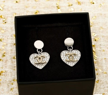 Chanel Crystal Heart Pendant Earrings