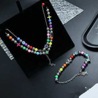 Louis Vuitton Rainbow Bead Monogram Charm Necklace