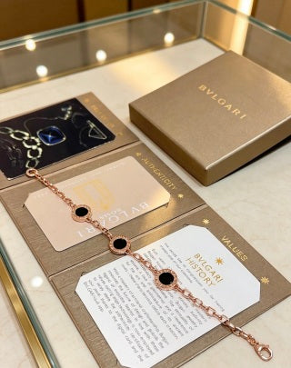 Bvlgari Rose Gold Black Gemstone Bracelet – Elegant Luxury Jewelry