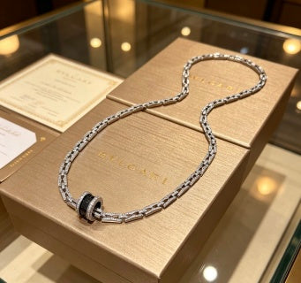 Bvlgari Silver Black Accent Link Necklace – Elegant Luxury Jewelry