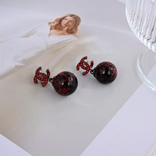 Chanel Ruby Black Pearl Drop Earrings