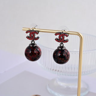 Chanel Ruby Black Pearl Drop Earrings