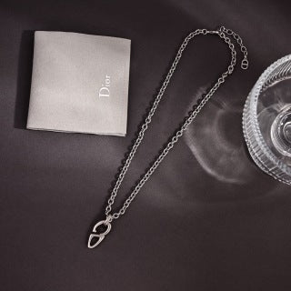 Dior Evelyne Silver CD Lock Link Chain Necklace