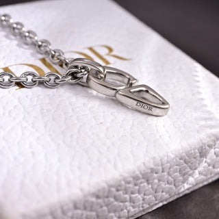 Dior Evelyne Silver CD Lock Link Chain Necklace