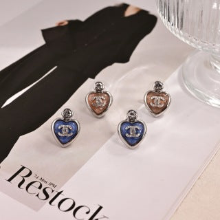 Chanel Heart Enamel Charm Drop Earrings