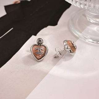 Chanel Heart Enamel Charm Drop Earrings