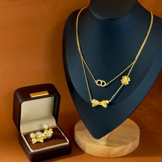 Dior Jardin Bow Pearl Layered Necklace
