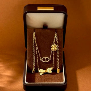 Dior Jardin Bow Pearl Layered Necklace