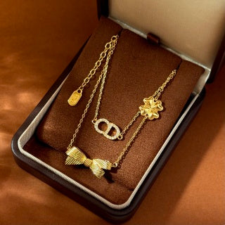 Dior Jardin Bow Pearl Layered Necklace