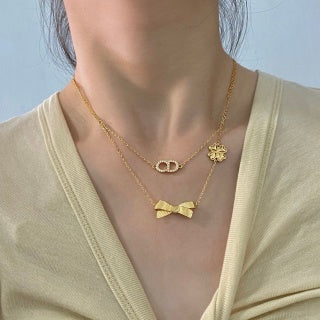 Dior Jardin Bow Pearl Layered Necklace