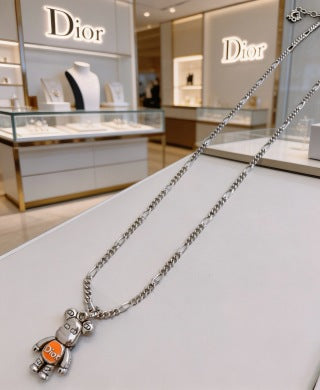 Dior Evelyne Silver Robot Charm Chain Necklace