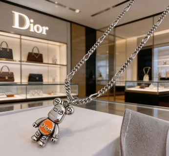 Dior Evelyne Silver Robot Charm Chain Necklace