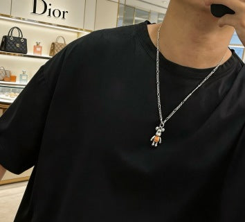 Dior Evelyne Silver Robot Charm Chain Necklace