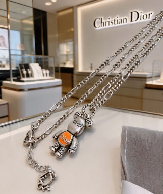 Dior Evelyne Silver Robot Charm Chain Necklace