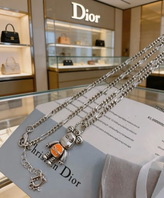 Dior Evelyne Silver Robot Charm Chain Necklace