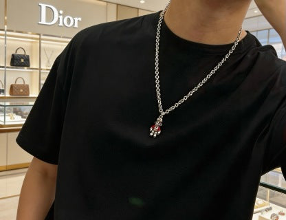 Dior Evelyne Silver Teddy Bear Charm Chain Necklace
