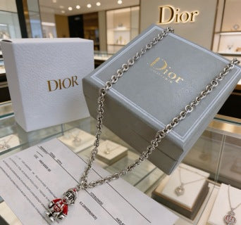 Dior Evelyne Silver Teddy Bear Charm Chain Necklace
