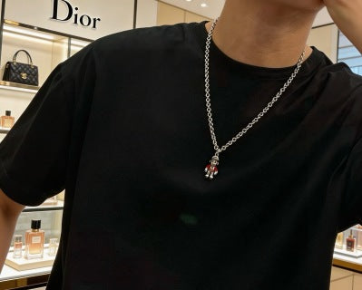 Dior Evelyne Silver Teddy Bear Charm Chain Necklace