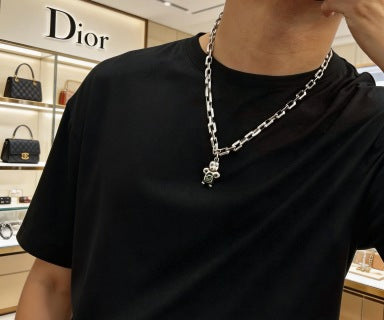 Dior Evelyne Silver CD Link Green Crystal Pendant Necklace