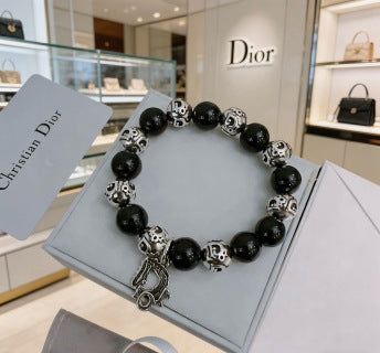Dior Evelyne Obsidian Black Bead CD Charm Bracelet
