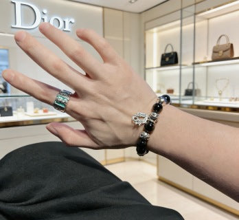 Dior Evelyne Obsidian Black Bead CD Charm Bracelet