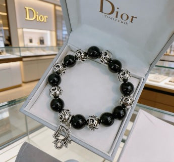 Dior Evelyne Obsidian Black Bead CD Charm Bracelet