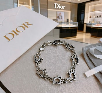Dior Evelyne Silver CD Link Charm Bracelet