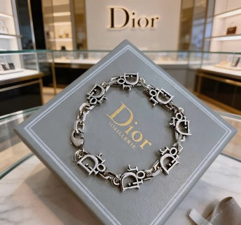 Dior Evelyne Silver CD Link Charm Bracelet