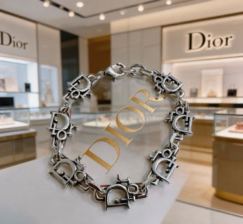 Dior Evelyne Silver CD Link Charm Bracelet