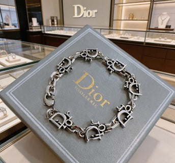 Dior Evelyne Silver CD Link Charm Bracelet