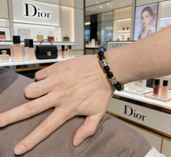 Dior Evelyne Obsidian Black Bead CD Charm Bracelet