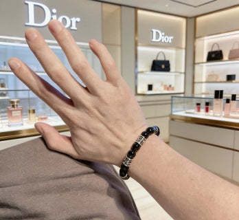 Dior Evelyne Obsidian Black Bead CD Charm Bracelet