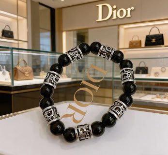 Dior Evelyne Obsidian Black Bead CD Charm Bracelet