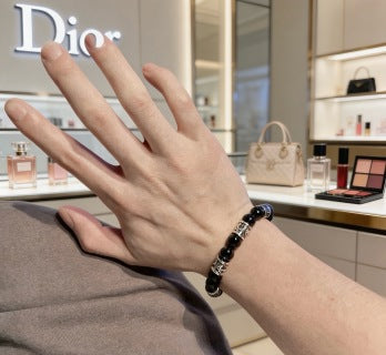 Dior Evelyne Obsidian Black Bead CD Charm Bracelet