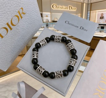 Dior Evelyne Obsidian Black Bead CD Charm Bracelet