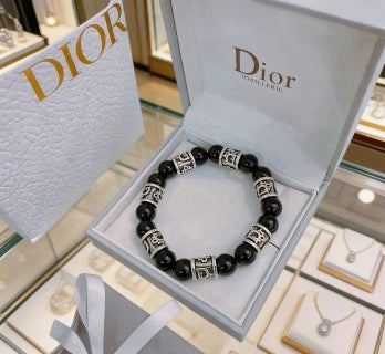 Dior Evelyne Obsidian Black Bead CD Charm Bracelet