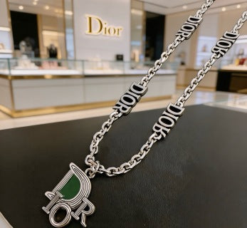 Dior Evelyne Green Crystal CD Lock Chain Necklace