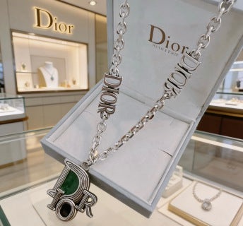 Dior Evelyne Green Crystal CD Lock Chain Necklace