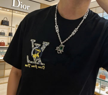 Dior Evelyne Green Crystal CD Lock Chain Necklace