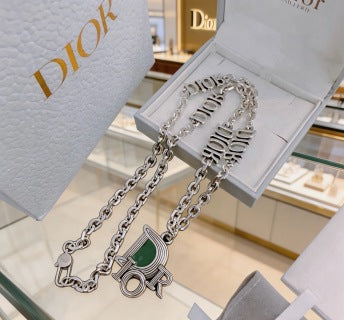 Dior Evelyne Green Crystal CD Lock Chain Necklace
