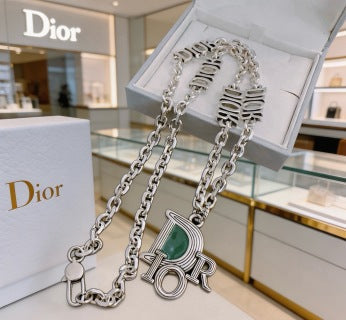 Dior Evelyne Green Crystal CD Lock Chain Necklace