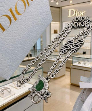 Dior Evelyne Green Crystal CD Lock Chain Necklace